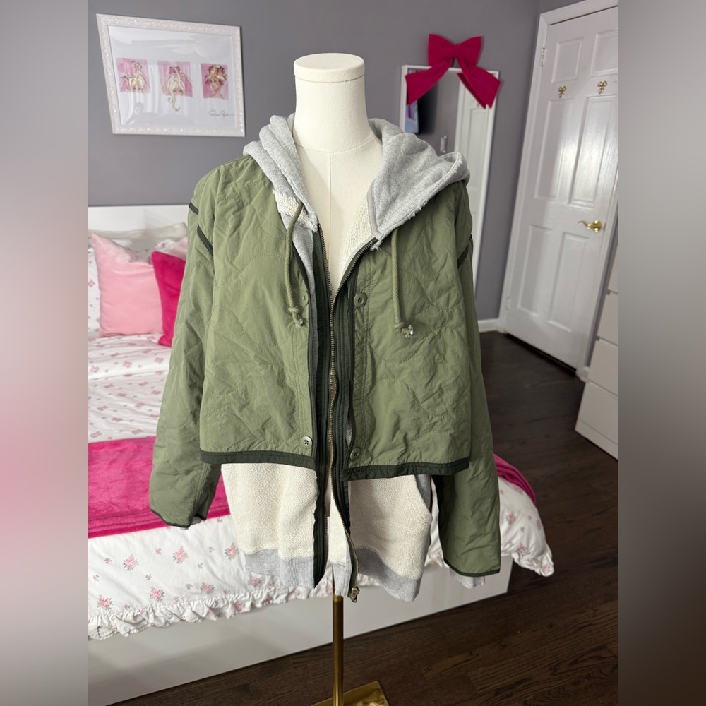 Green Hooded Jacket with Gray Lining